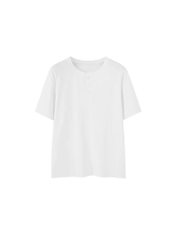 Henley Crew Neck T-Shirt in White Color