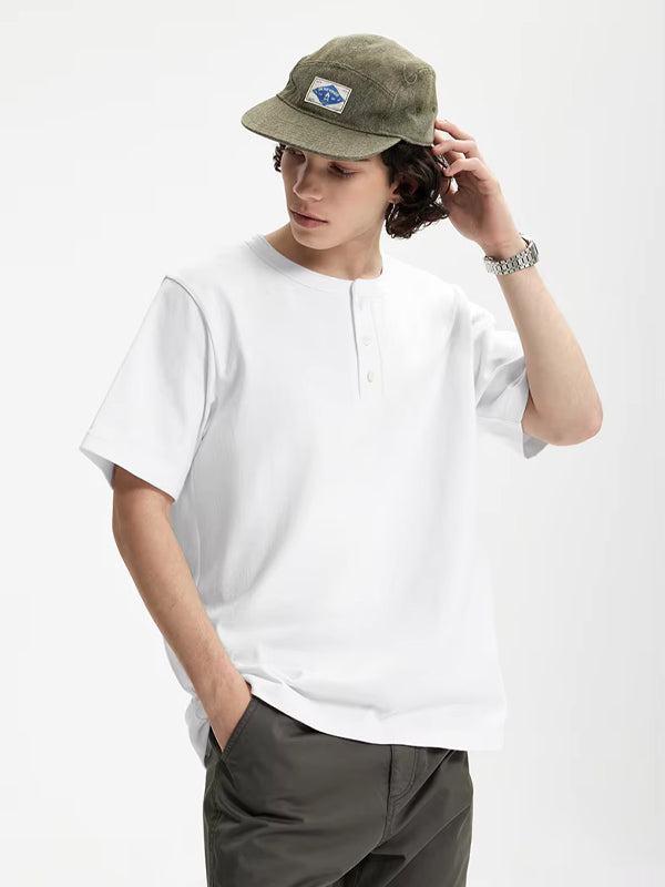 Henley Crew Neck T-Shirt in White Color 3