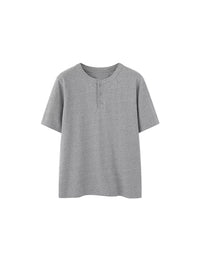 Henley Crew Neck T-Shirt in Grey Color