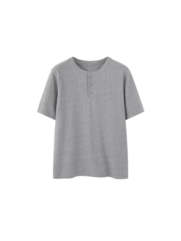 Henley Crew Neck T-Shirt in Grey Color