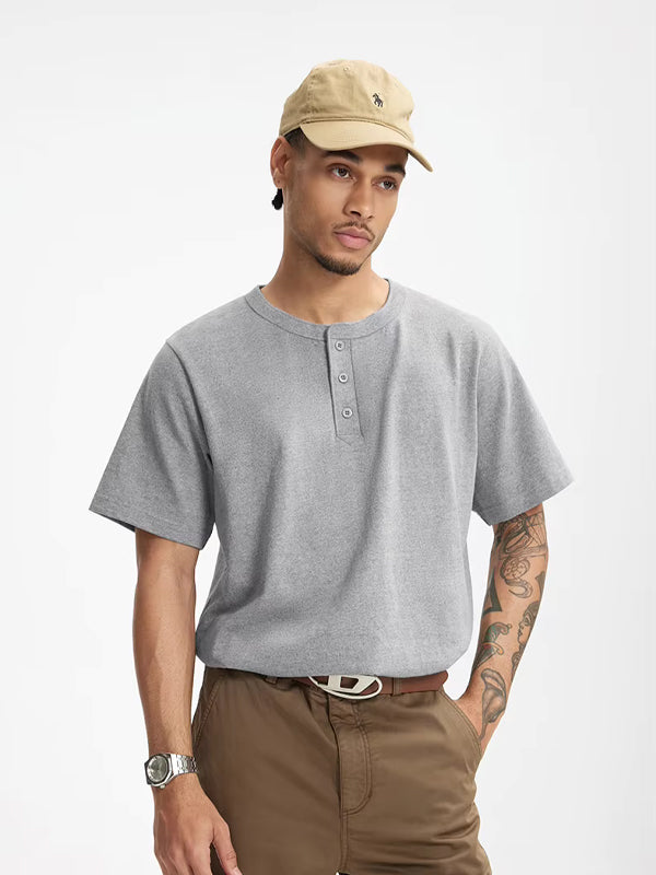Henley Crew Neck T-Shirt in Grey Color 3