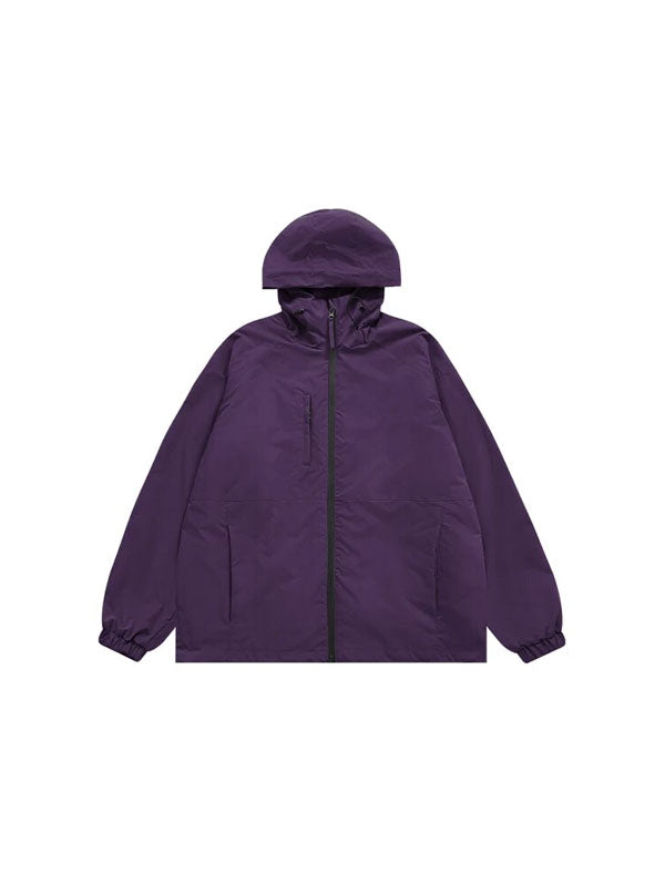 High Collared Wind and Waterproof Hooded Jacket in Purple Color