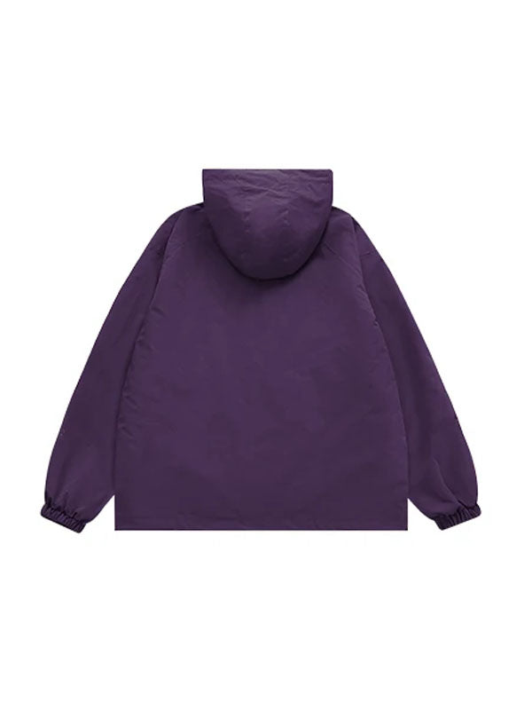 High Collared Wind and Waterproof Hooded Jacket in Purple Color 2