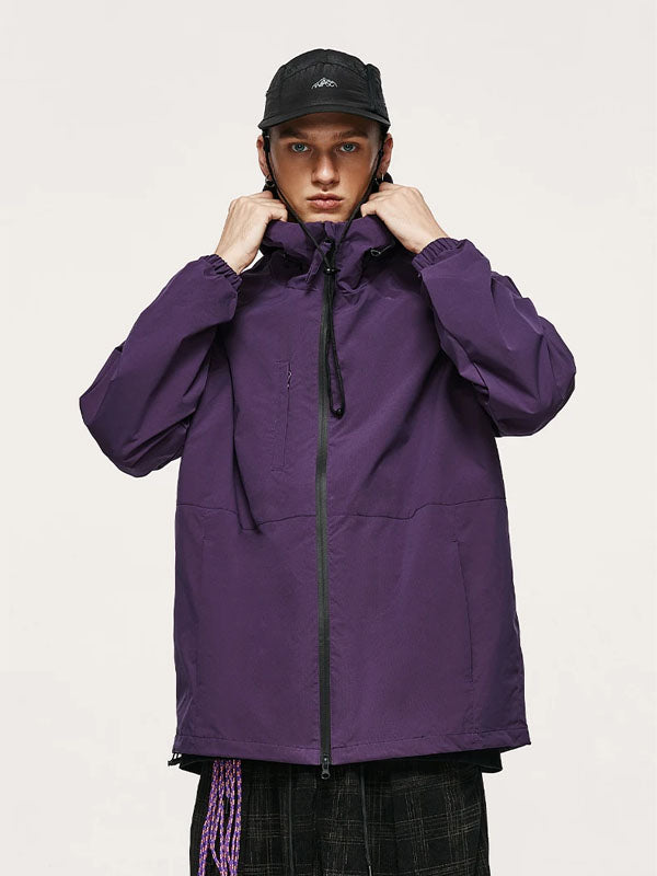 High Collared Wind and Waterproof Hooded Jacket in Purple Color 4