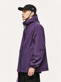 High Collared Wind and Waterproof Hooded Jacket in Purple Color 6