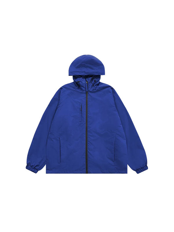 High Collared Wind and Waterproof Hooded Jacket in blue color