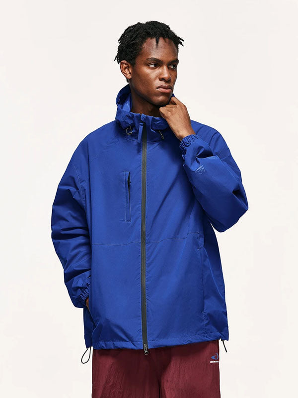 High Collared Wind and Waterproof Hooded Jacket in blue color 3
