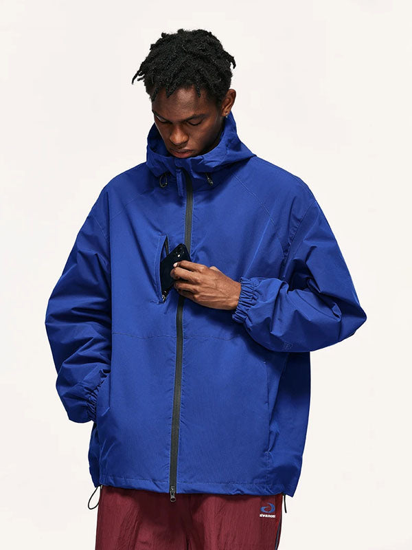 High Collared Wind and Waterproof Hooded Jacket in blue color 4