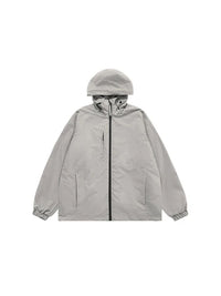 High Collared Wind and Waterproof Hooded Jacket in grey color