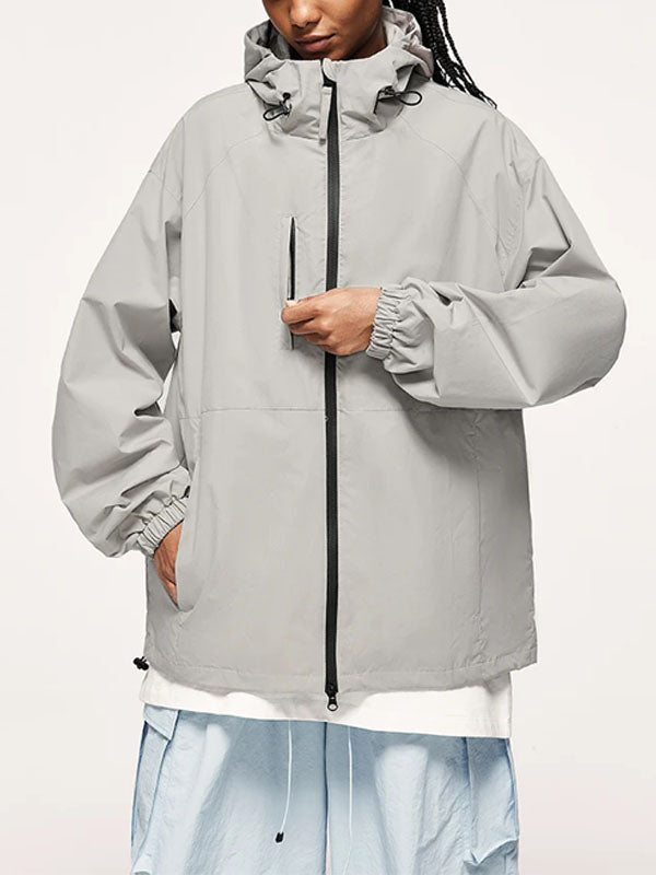 High Collared Wind and Waterproof Hooded Jacket in grey color 10