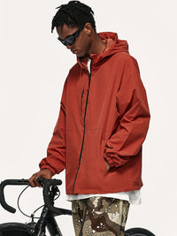 High Collared Wind and Waterproof Hooded Jacket in Orange Color 3