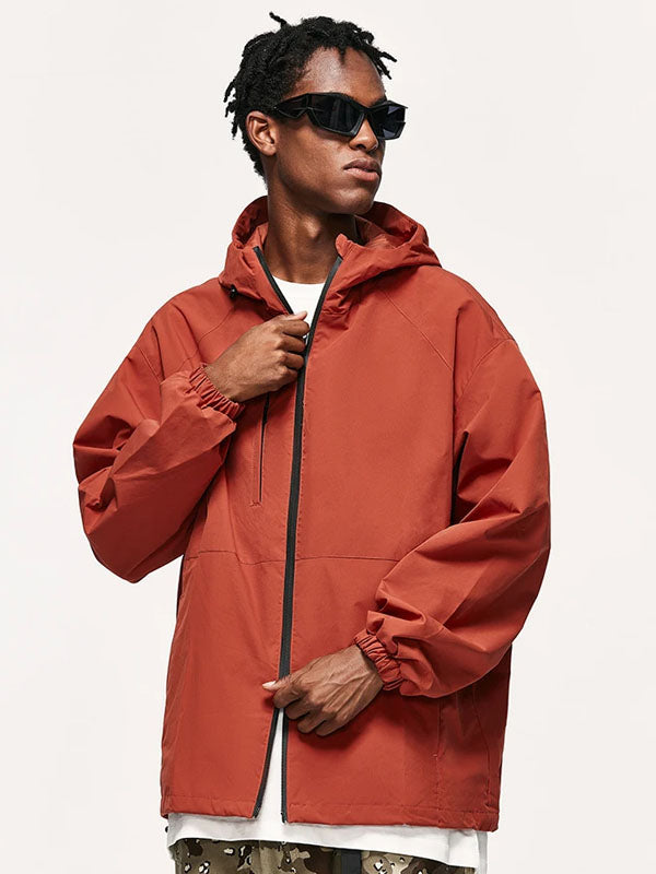 High Collared Wind and Waterproof Hooded Jacket in Orange Color 5