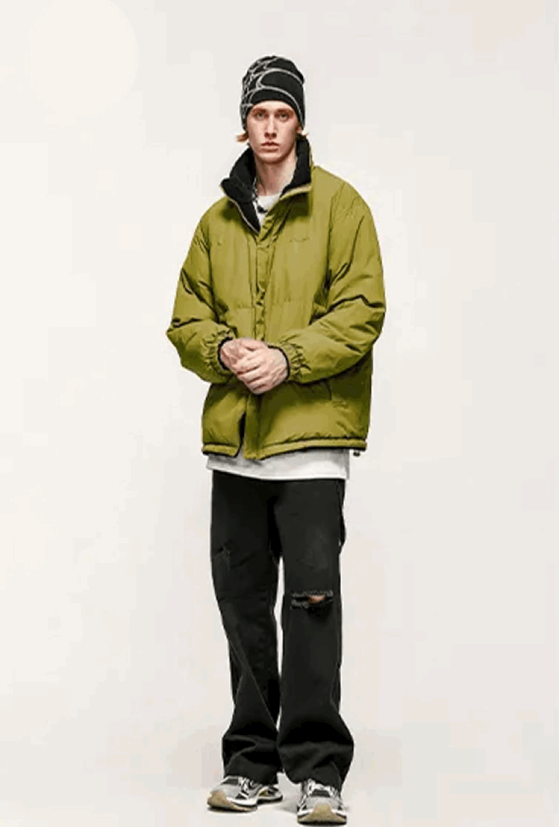 "Improving" Reversible Polar Fleece Padded Jacket in Yellow Green Color gif