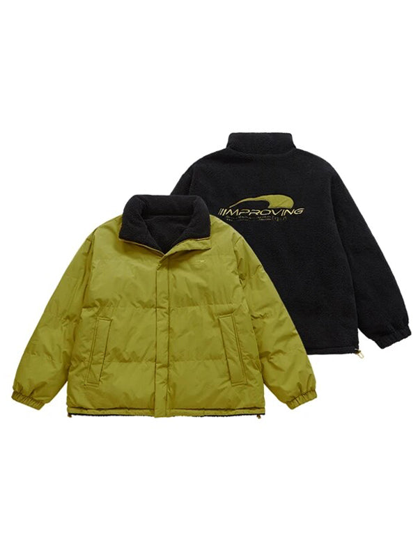 "Improving" Reversible Polar Fleece Padded Jacket in Yellow Green Color