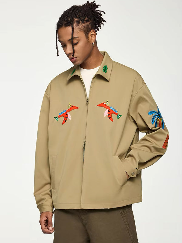 Jacket with Embroidery in Khaki Color  3