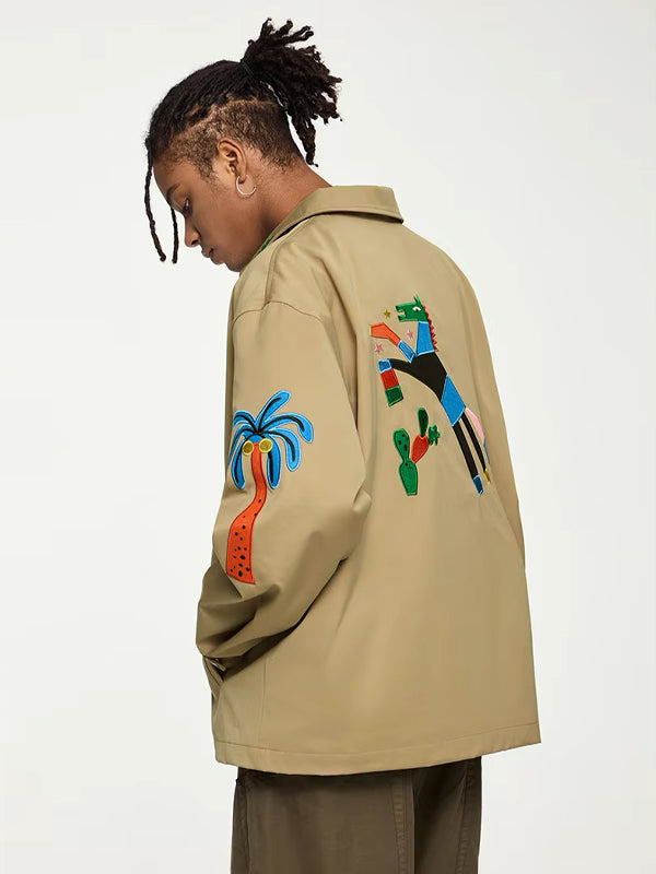 Jacket with Embroidery in Khaki Color 4