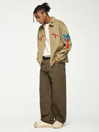 Jacket with Embroidery in Khaki Color 5