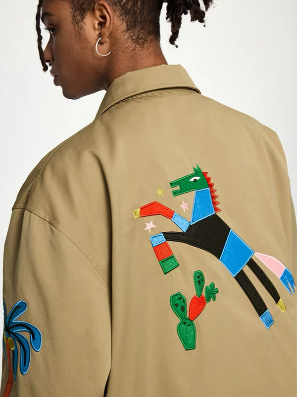 Jacket with Embroidery in Khaki Color 8