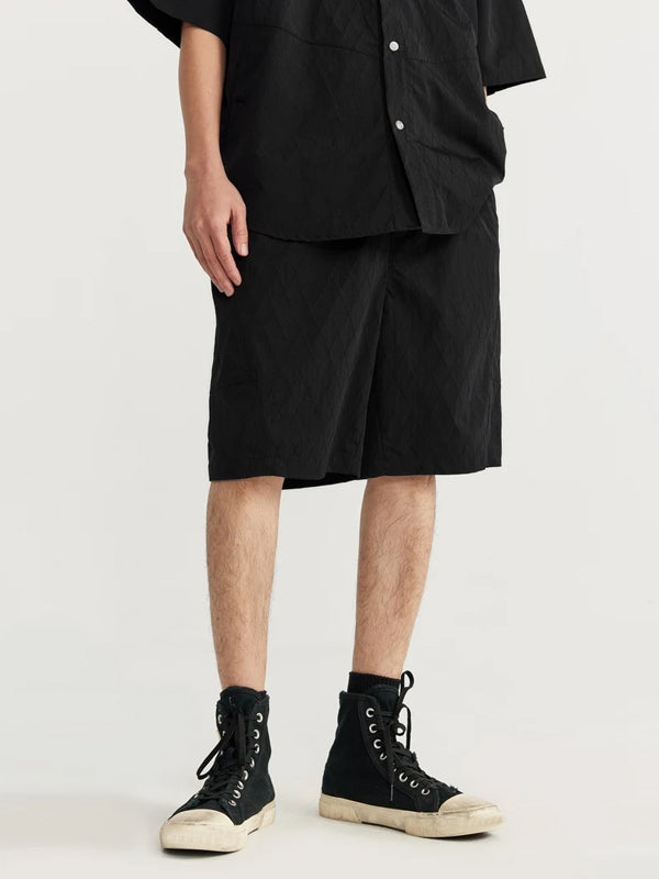 Oversized Jacquard Shirt with Side Pocket & Shorts with Elastic Belt in Black Color 8