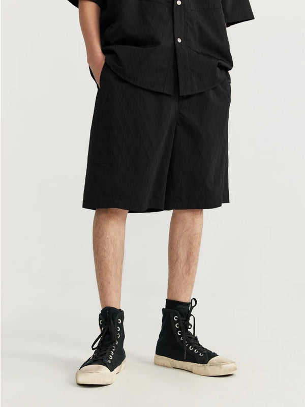 Oversized Jacquard Shirt with Side Pocket & Shorts with Elastic Belt in Black Color 7
