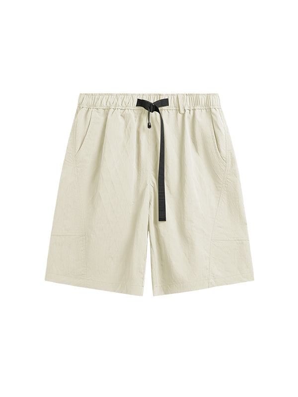 Jacquard Shorts with Elastic Belt in Cream Color