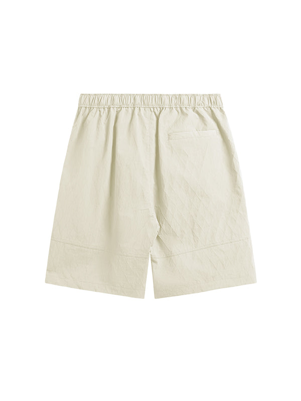 Oversized Jacquard Shirt with Side Pocket & Shorts with Elastic Belt in Cream Color