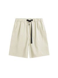 Oversized Jacquard Shirt with Side Pocket & Shorts with Elastic Belt in Cream Color