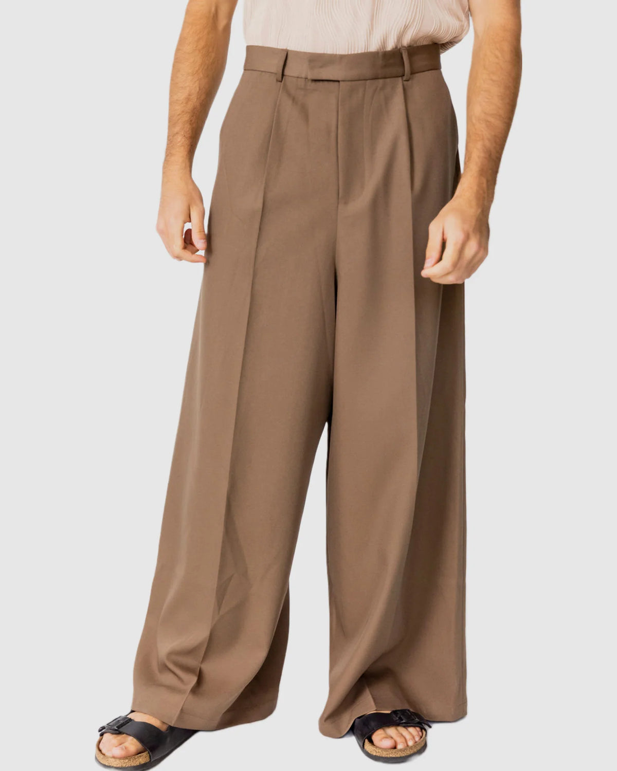 Justin Cassin Adrian Wide Leg Trousers in Brown Color