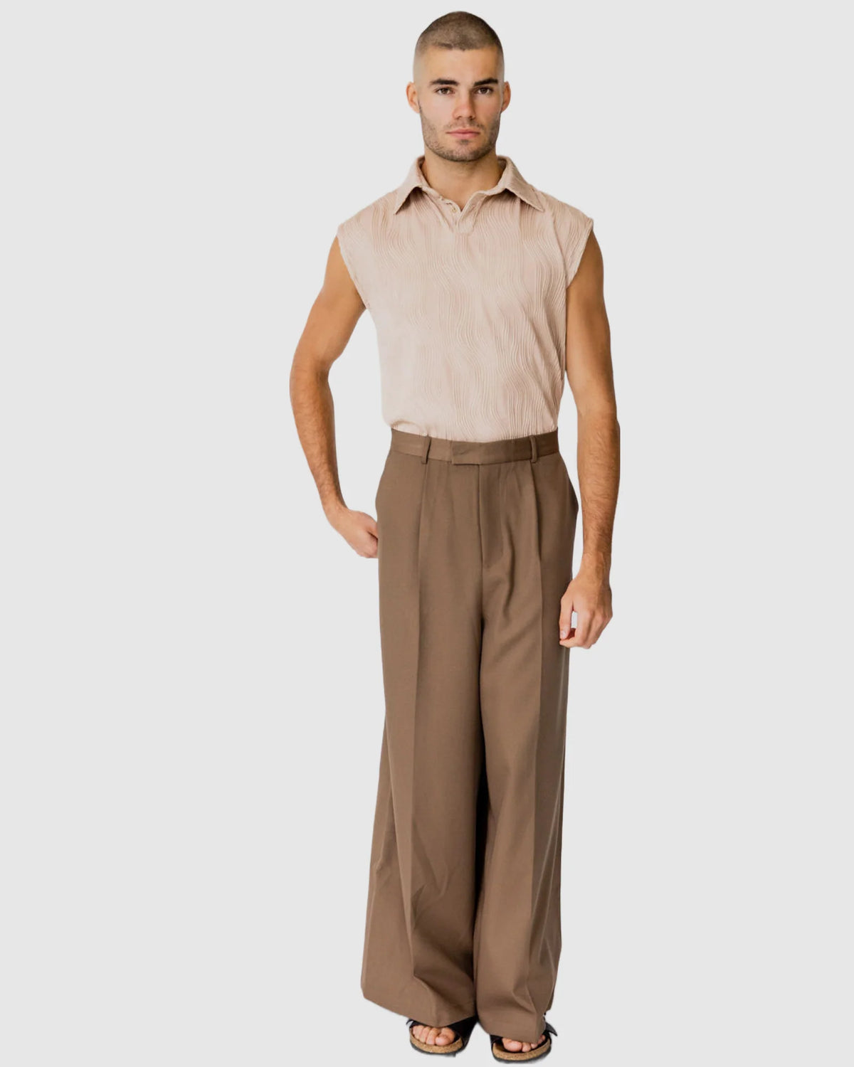 Justin Cassin Adrian Wide Leg Trousers in Brown Color 2