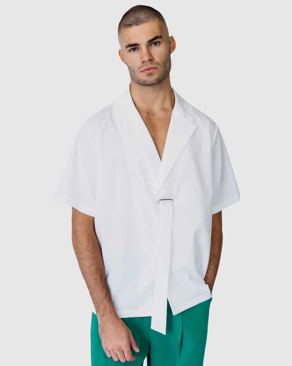 Justin Cassin Asher Short Sleeve Tie Shirt in White Color