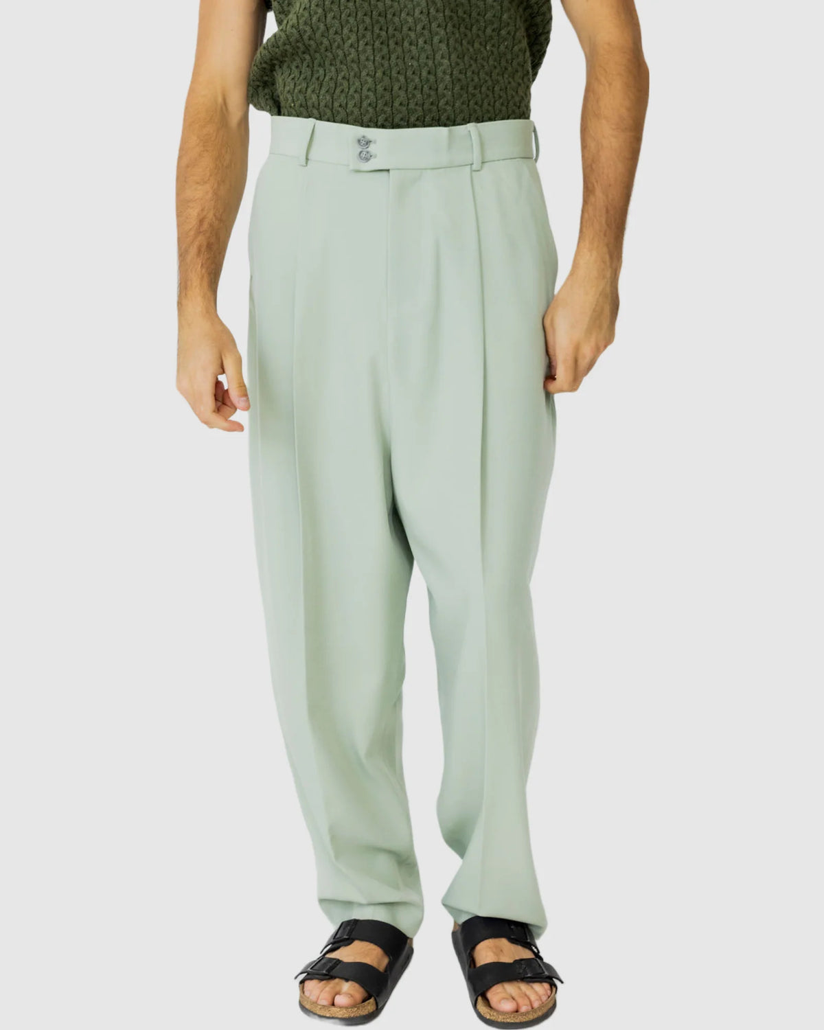 Justin Cassin August Loose Fit Trousers in Green Mist Color 