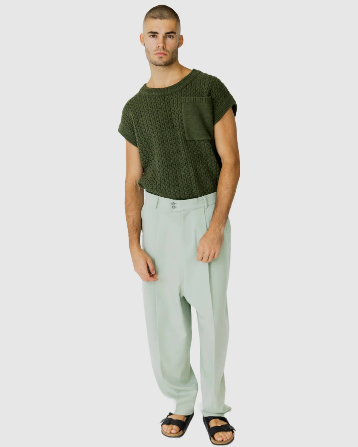 Justin Cassin August Loose Fit Trousers in Green Mist Color  2