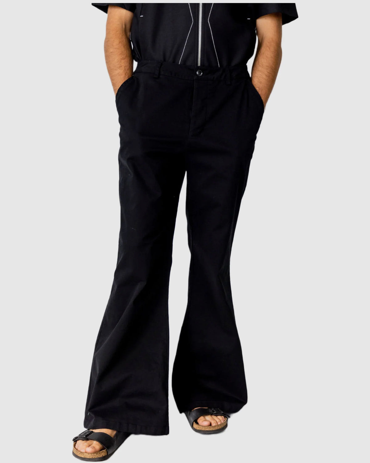 Justin Cassin Bartel Flared Chino Pants in Black Color