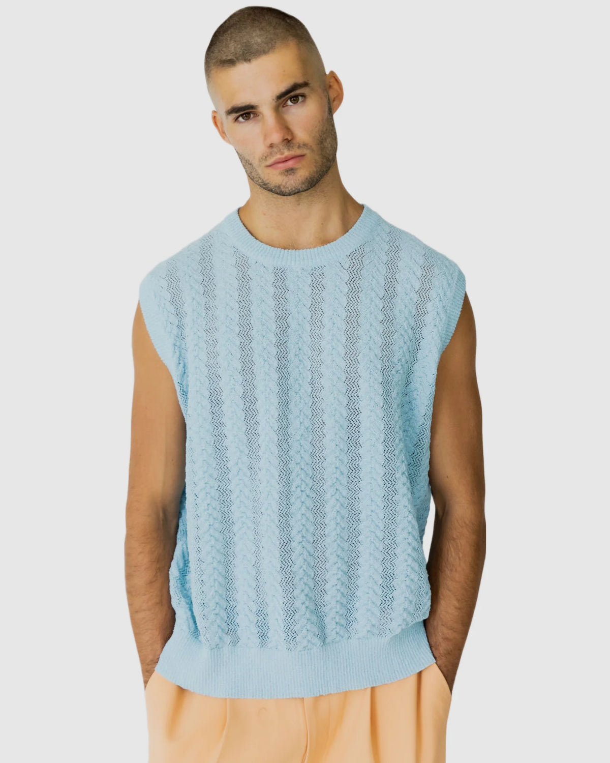 Justin Cassin Cassis Knitted Vest in Blue Color