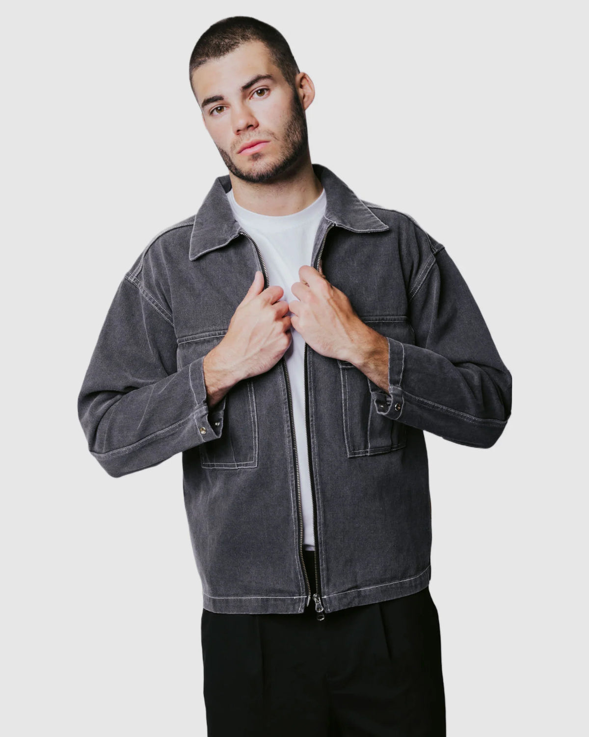Justin Cassin Dale Denim Jacket in Grey Color