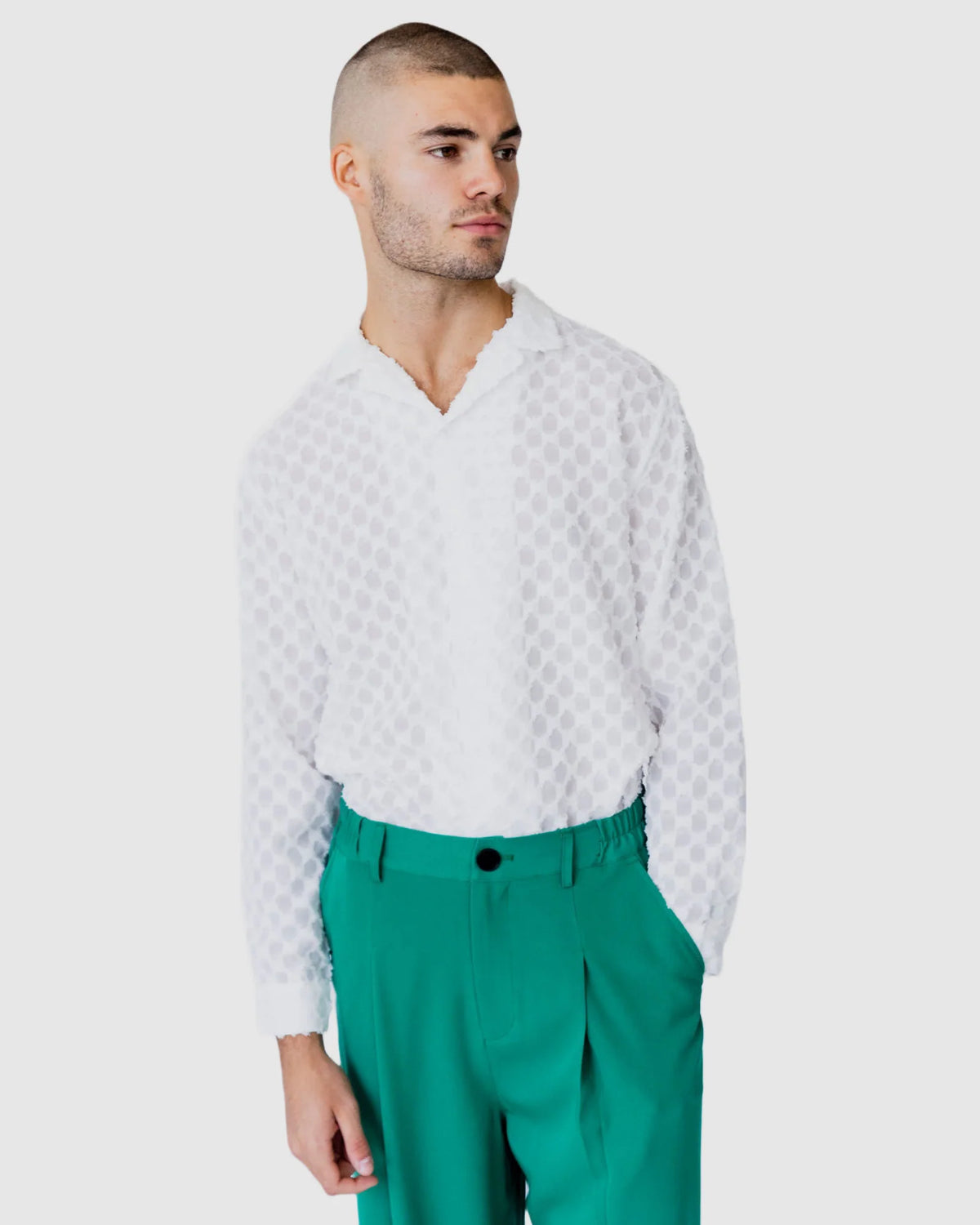 Justin Cassin Gabriel Sheer Patterned Shirt in White Color
