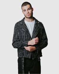 Justin Cassin Ginza Plaid Zip Jacket in Black/White Color