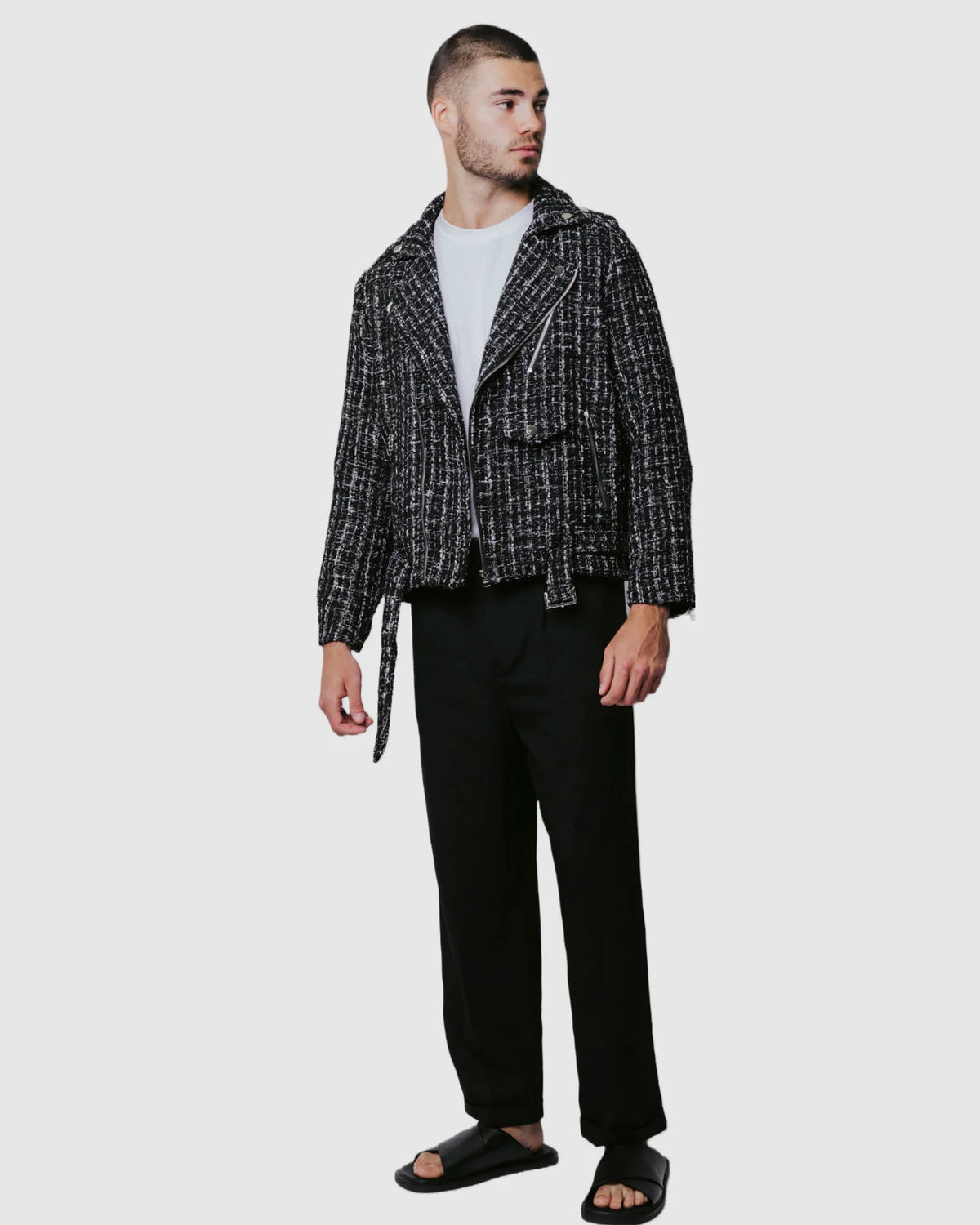 Justin Cassin Ginza Plaid Zip Jacket in Black/White Color 2