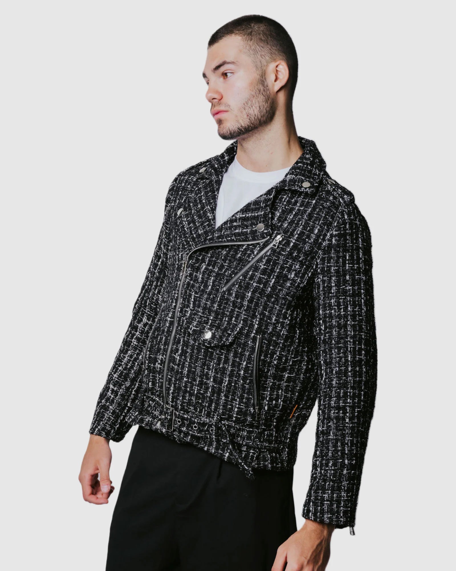 Justin Cassin Ginza Plaid Zip Jacket in Black/White Color 3