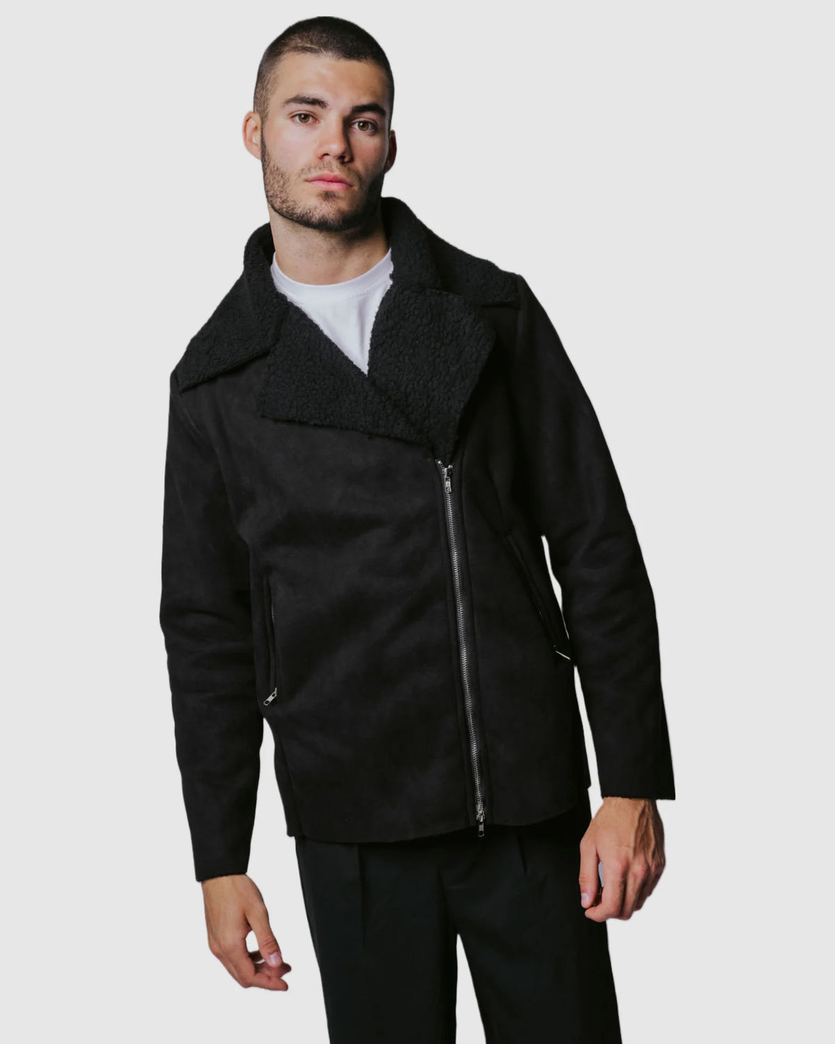 Justin Cassin Hawkins Sherpa Jacket in Black Color