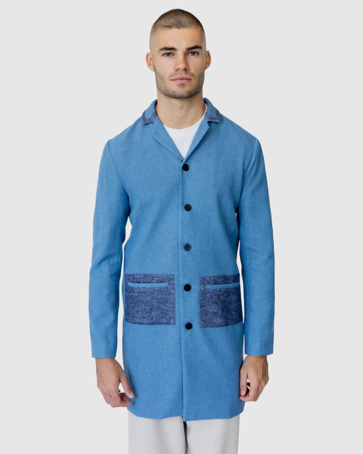 Justin Cassin Hemming Woven Coat in Blue Color