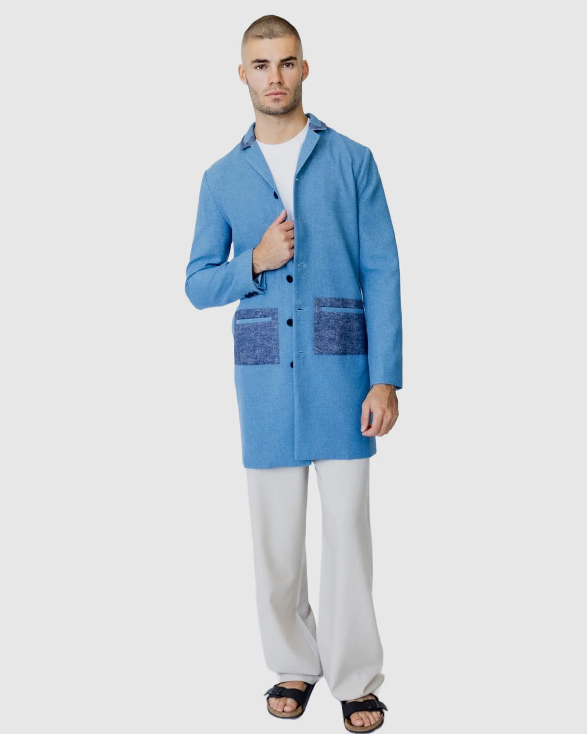 Justin Cassin Hemming Woven Coat in Blue Color 2