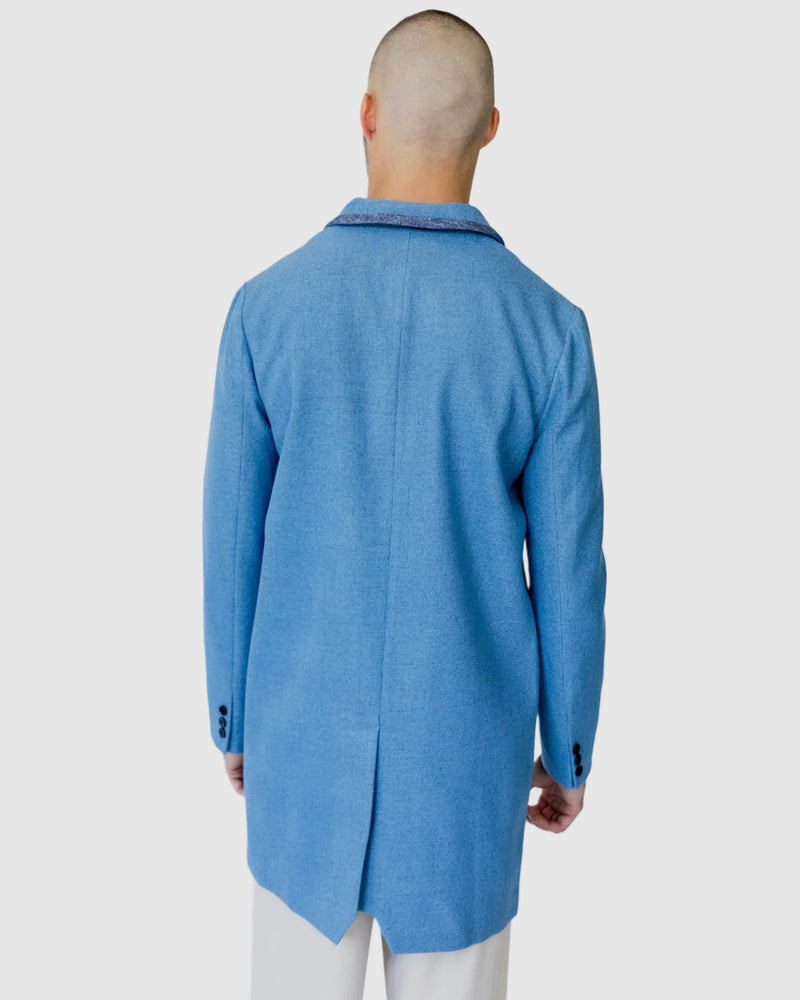 Justin Cassin Hemming Woven Coat in Blue Color 4