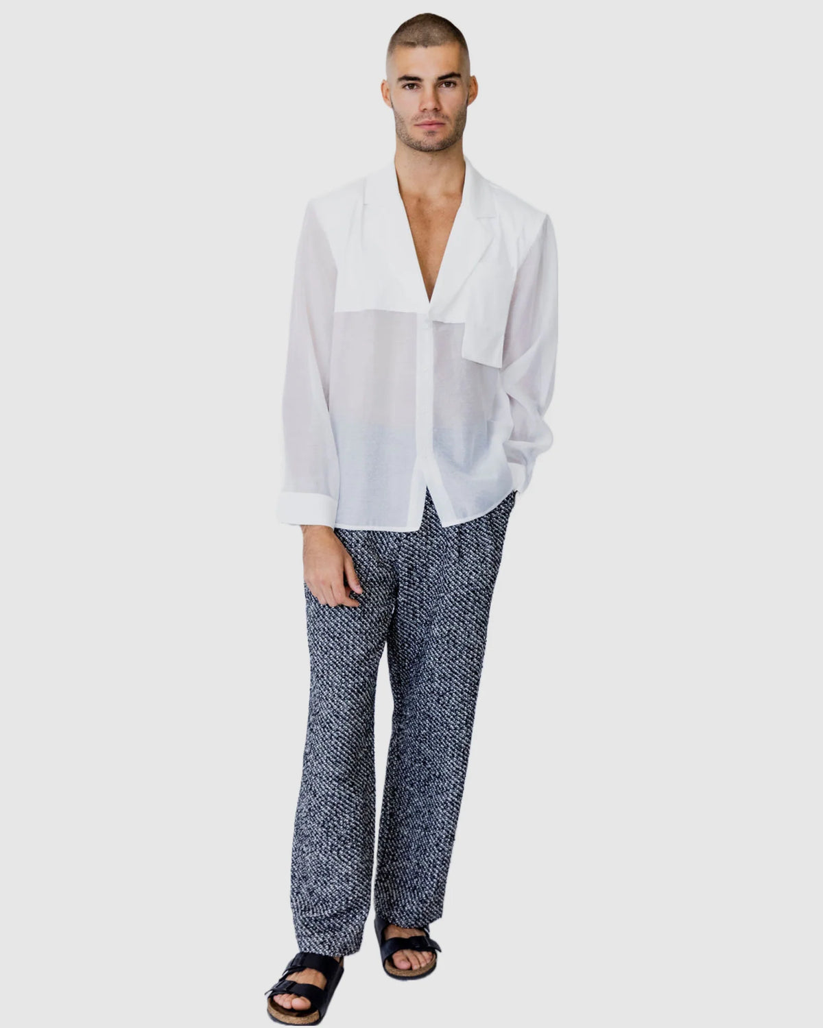 Justin Cassin Isaiah Collared Sheer Shirt in White Color 2