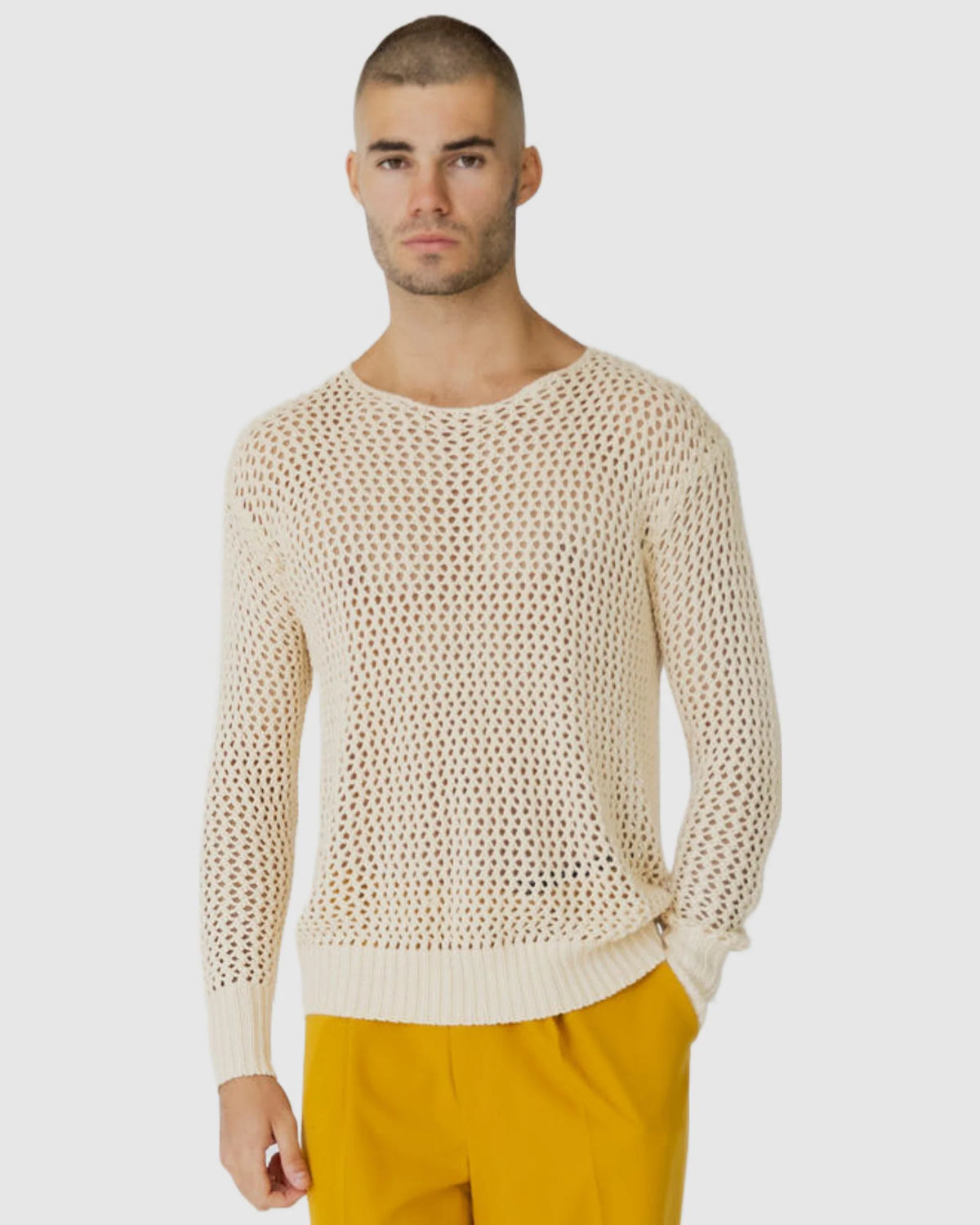 Justin Cassin Kasper Fishnet Sweater in Cream Color