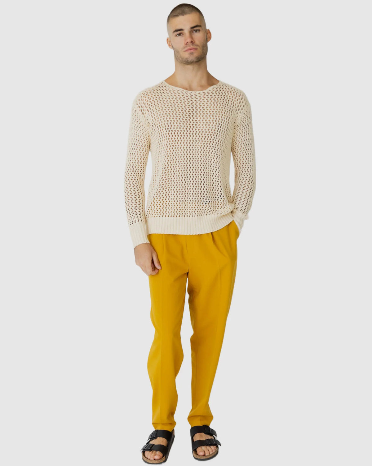 Justin Cassin Kasper Fishnet Sweater in Cream Color 2