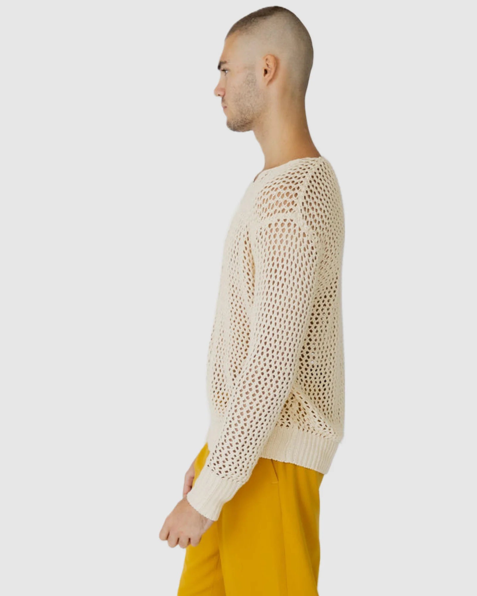 Justin Cassin Kasper Fishnet Sweater in Cream Color 3