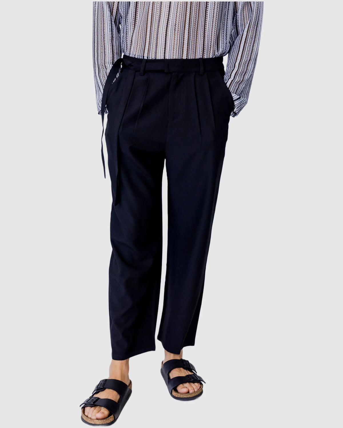 Justin Cassin Liberty Loose Tie Pants in Black Color