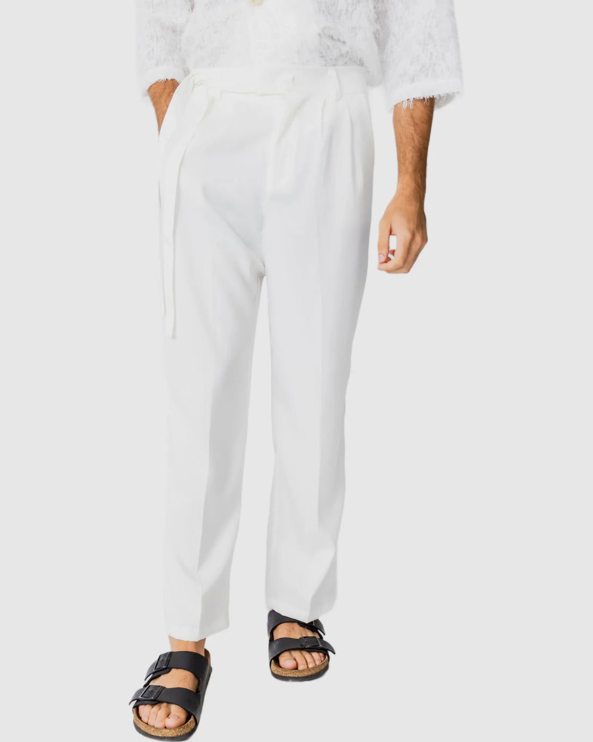 Justin Cassin Liberty Loose Tie Pants in White Color