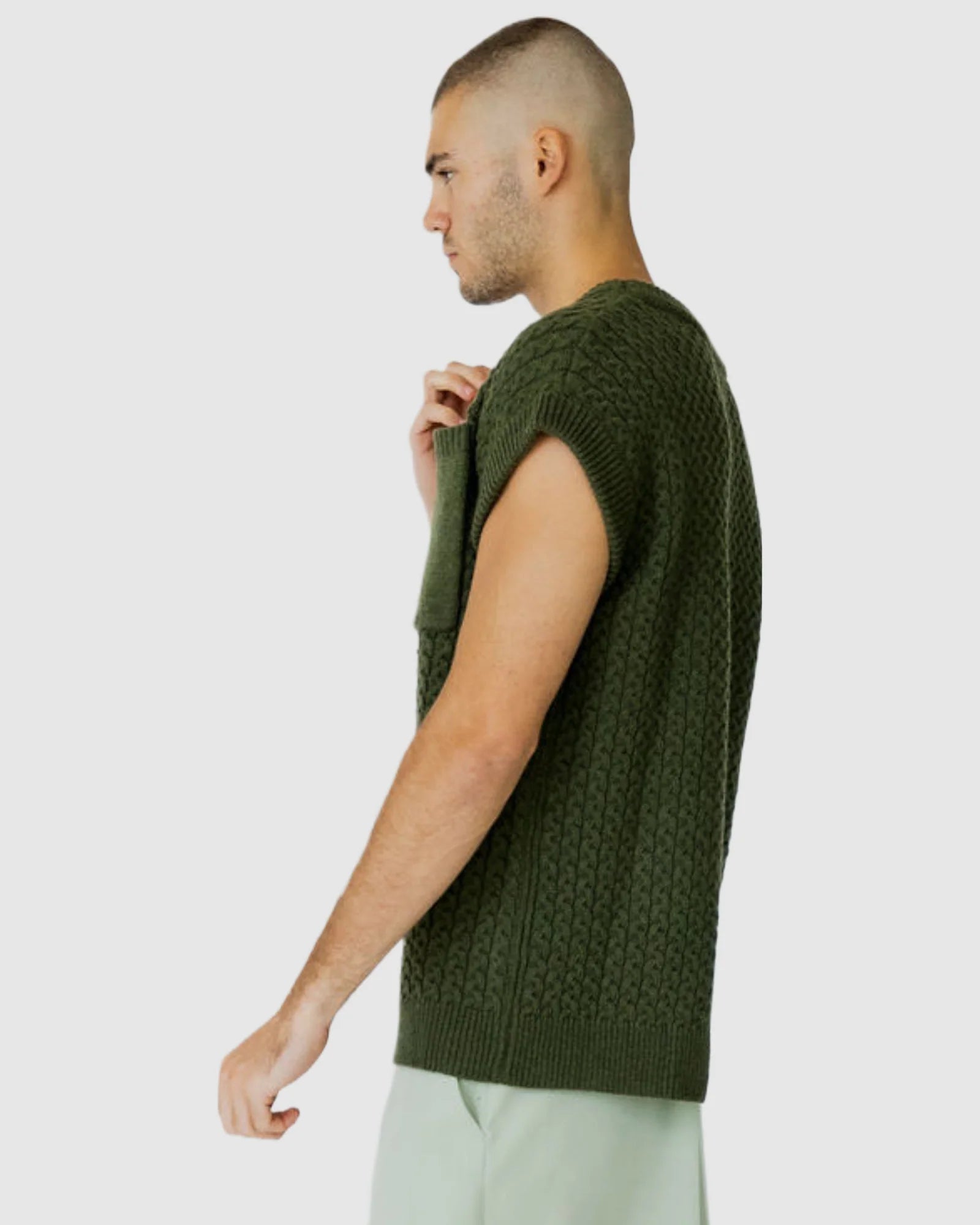 Justin Cassin Mateo Pocket Knitted Vest in Green Color 3